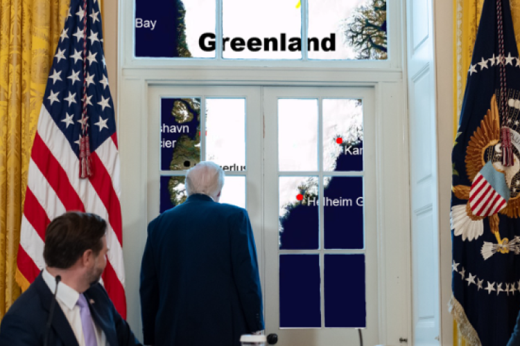 Olyan képet posztolt a Fehér Ház, amin Trump Grönlandot kémleli az ablakból